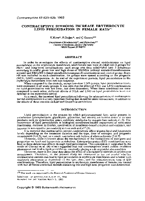 (PDF) Contraceptive steroids increase erythrocyte lipid peroxidation in ...