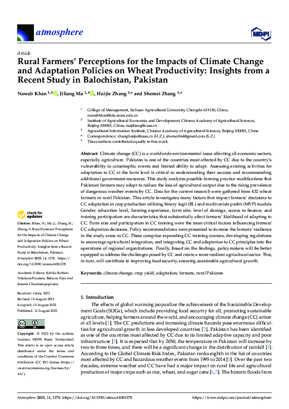 (PDF) Rural Farmers’ Perceptions for the Impacts of Climate Change and ...