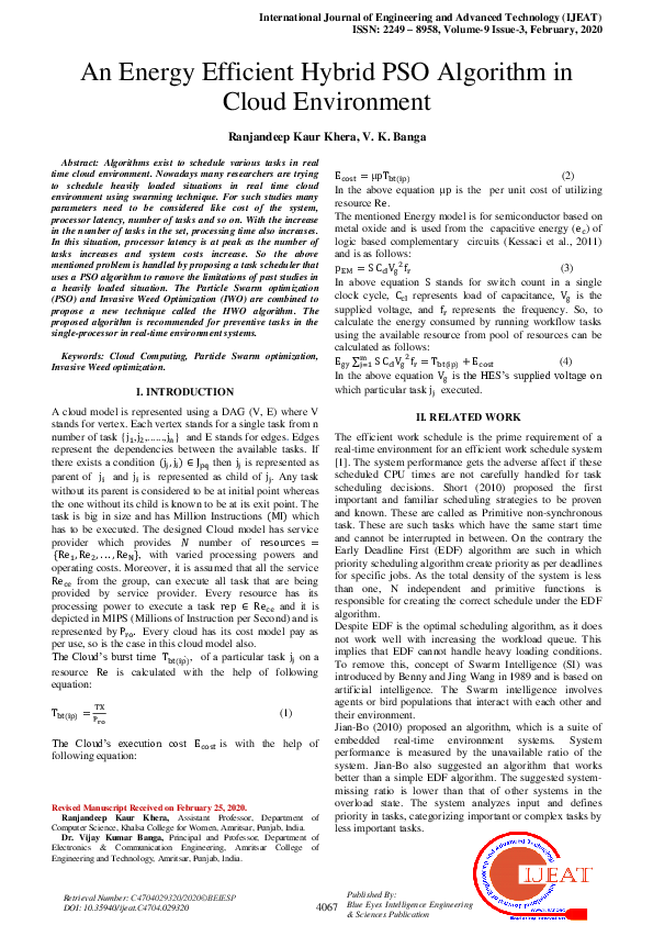 (PDF) An Energy Efficient Hybrid PSO Algorithm in Cloud Environment