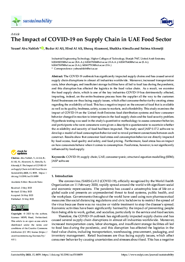 (PDF) The Impact of COVID-19 on Supply Chain in UAE Food Sector