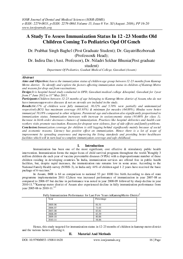(PDF) A Study To Assess Immunization Status In 12 -23 Months Old ...