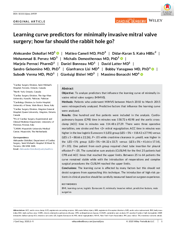 (PDF) Learning curve predictors for minimally invasive mitral valve ...