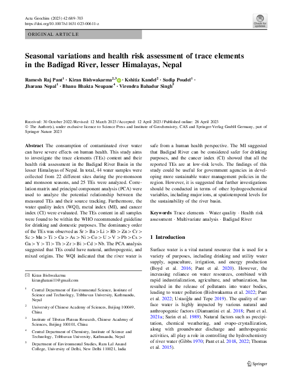 (PDF) Seasonal variations and health risk assessment of trace elements ...