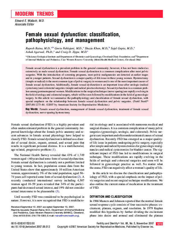 (PDF) Female sexual dysfunction: classification, pathophysiology, and ...