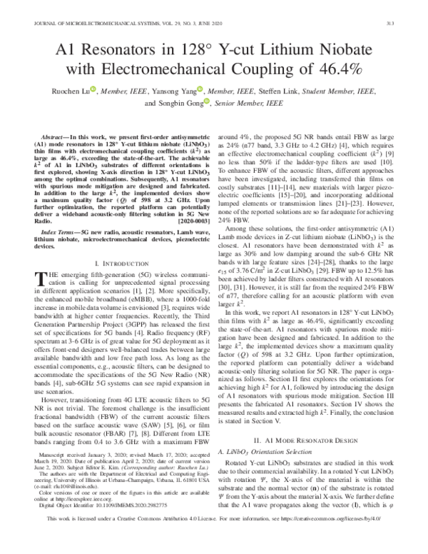 (PDF) A1 Resonators in 128° Y-cut Lithium Niobate with ...