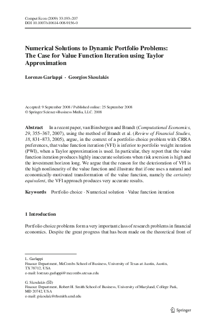 (PDF) Numerical Solutions to Dynamic Portfolio Problems: The Case for ...