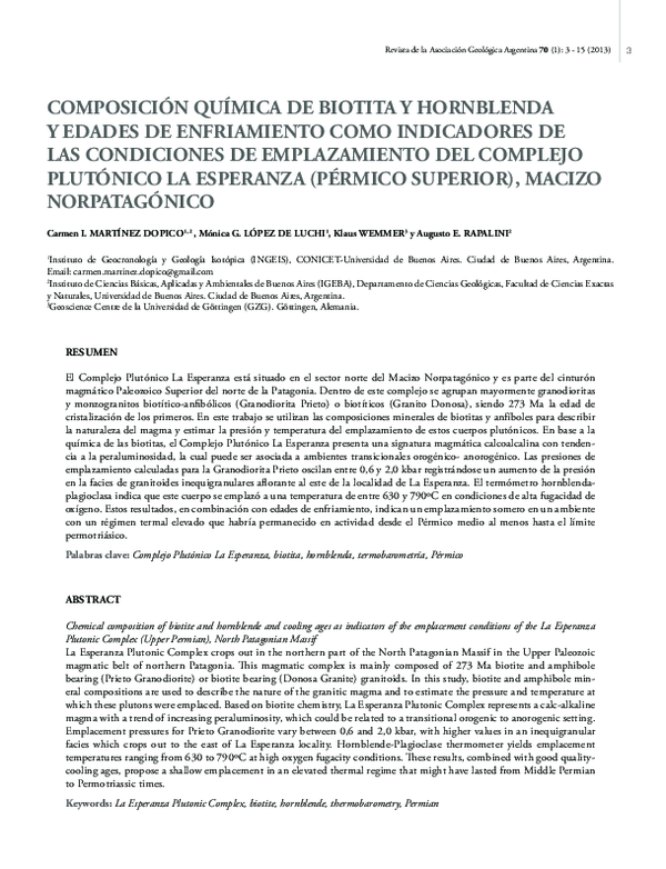 Composición química de biotita y hornblenda y edades de enfriamiento