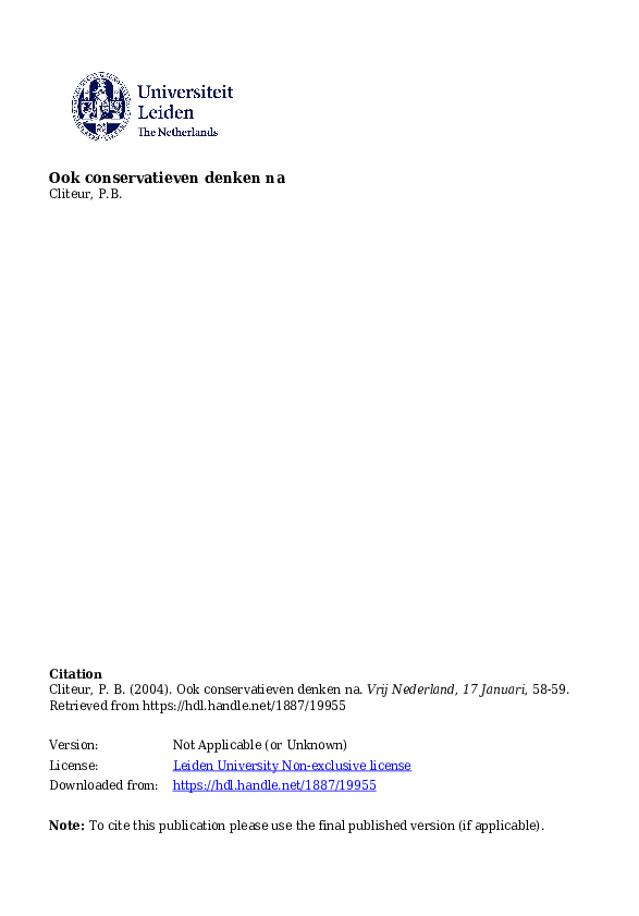 (PDF) Ook conservatieven denken na