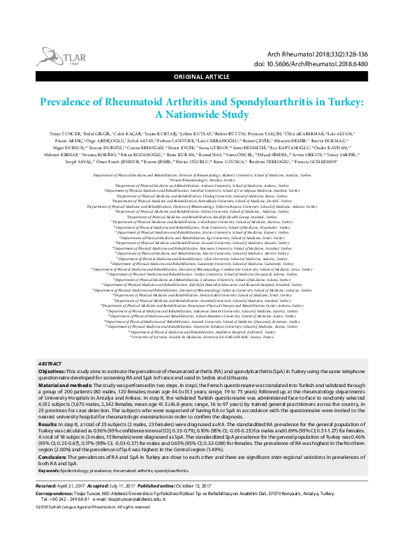 (PDF) Prevalence of Rheumatoid Arthritis and Spondyloarthritis in ...