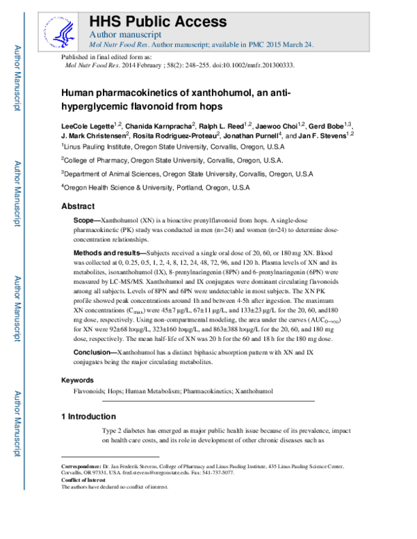 (PDF) Human of xanthohumol, an antihyperglycemic flavonoid from hops Ralph
