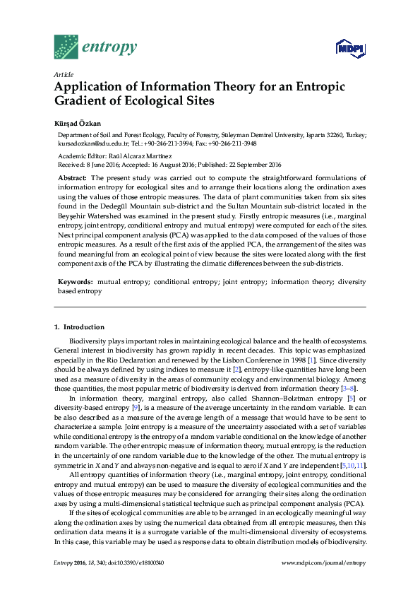 (PDF) Application of Information Theory for an Entropic Gradient of ...