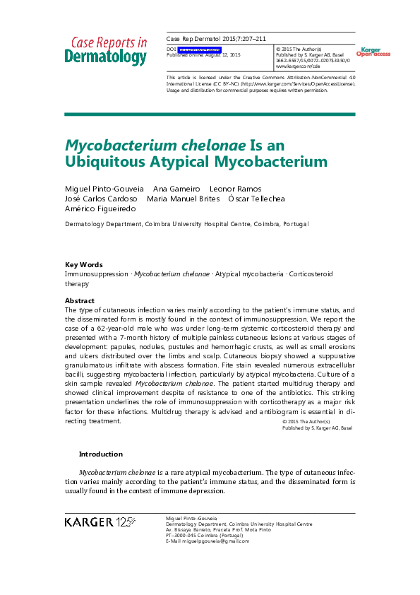 (PDF) Mycobacterium chelonae Is an Ubiquitous Atypical Mycobacterium
