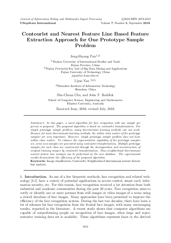 (PDF) Contourlet and Nearest Feature Line Based Feature Extraction ...