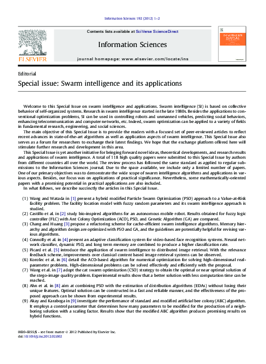(PDF) Special issue: Swarm intelligence and its applications