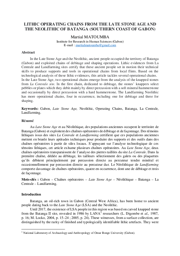 (PDF) LITHIC OPERATING CHAINS FROM THE LATE STONE AGE AND THE NEOLITHIC ...