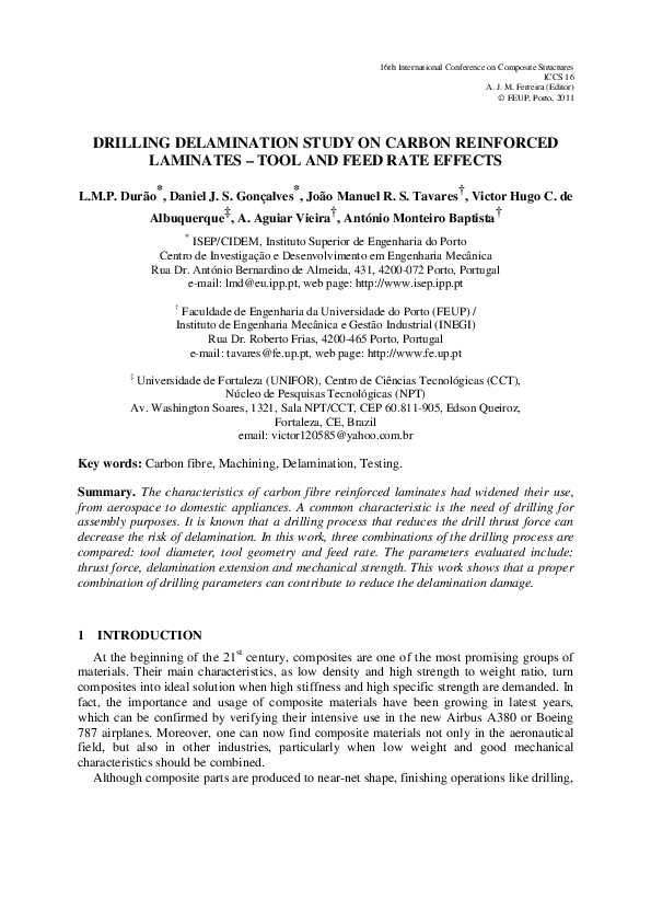 (PDF) Drilling delamination study on carbon reinforced laminates–tool ...