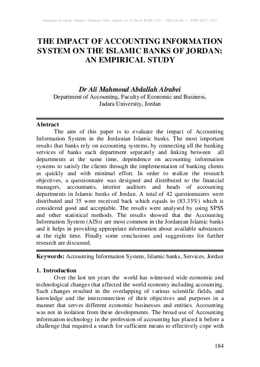 (PDF) The Impact of Accounting Information System on the Islamic Banks ...