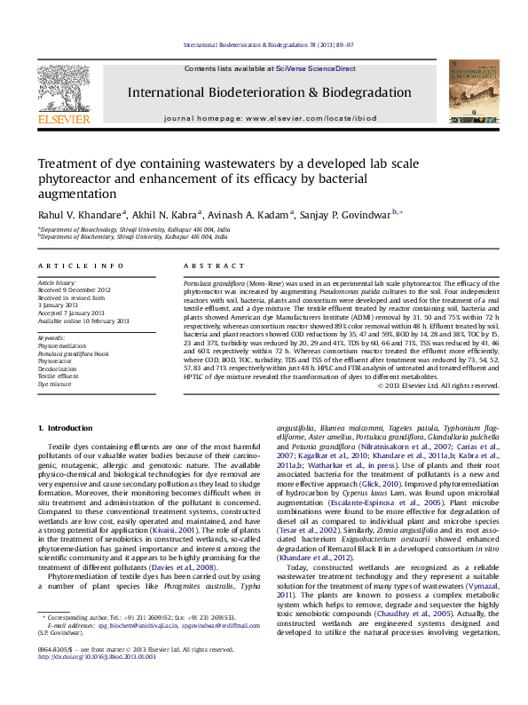 (PDF) Treatment of dye containing wastewaters by a developed lab scale ...