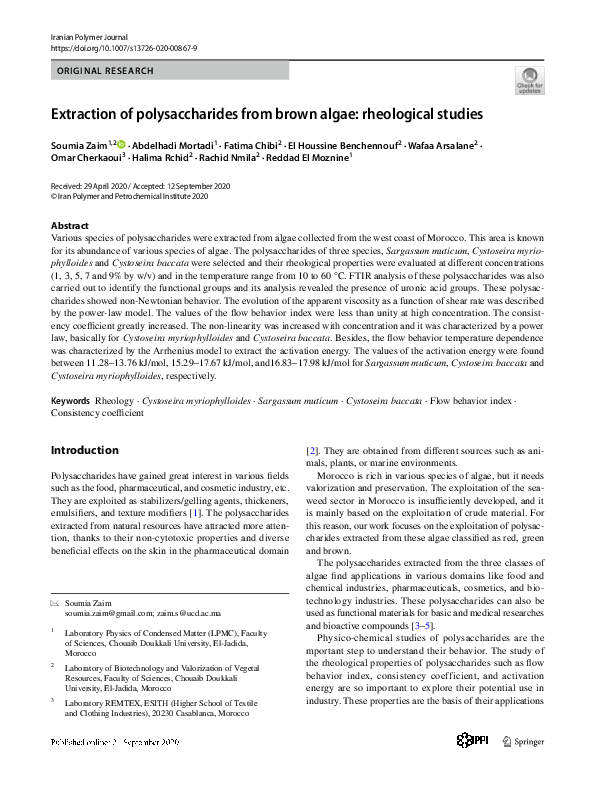 (PDF) Extraction of polysaccharides from brown algae: rheological studies