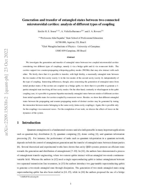 (PDF) Generation and transfer of entangled states between two connected ...
