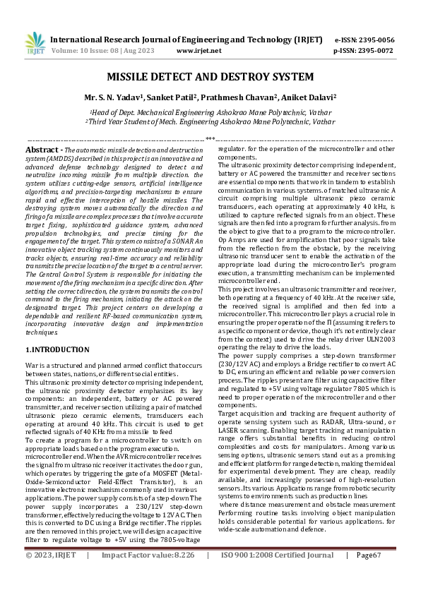 (PDF) MISSILE DETECT AND DESTROY SYSTEM