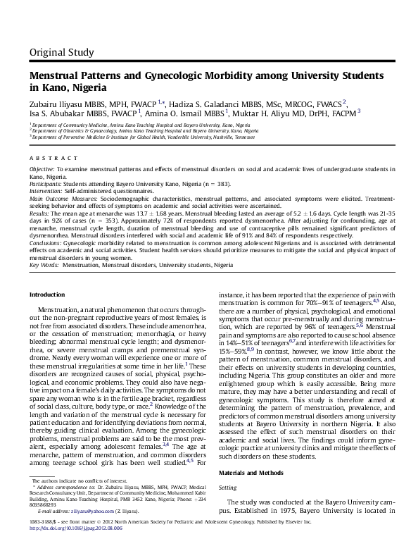 (PDF) Menstrual Patterns and Gynecologic Morbidity among University ...