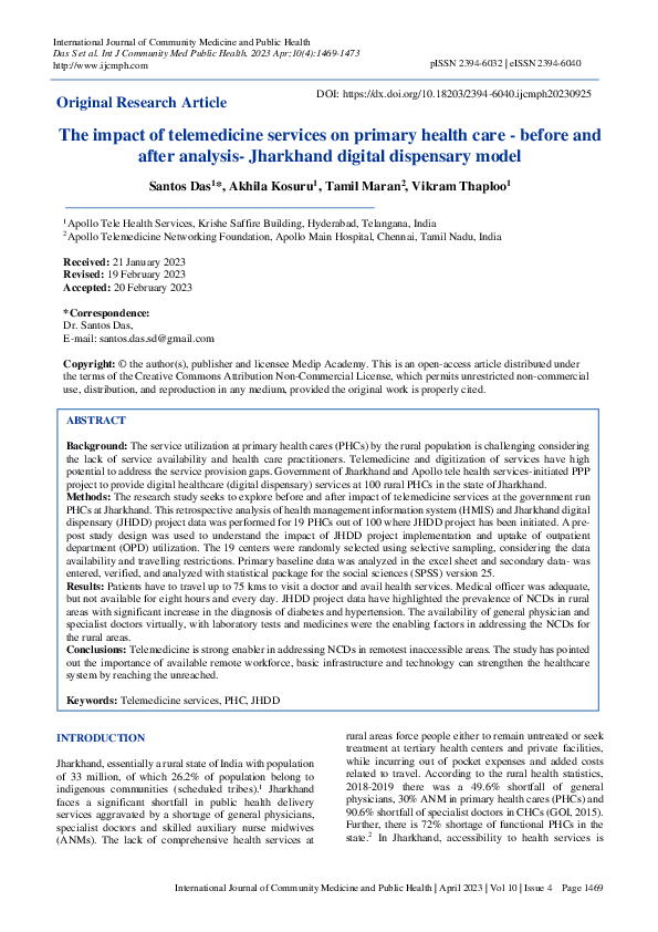 (PDF) The impact of telemedicine services on primary health care ...