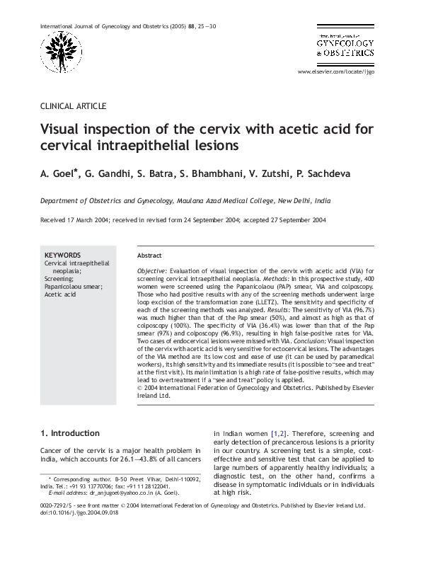 (PDF) Visual inspection of the cervix with acetic acid for cervical