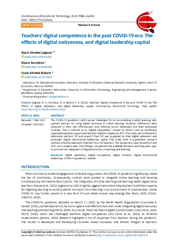 (PDF) Teachers’ digital competence in the post COVID-19 era: The ...
