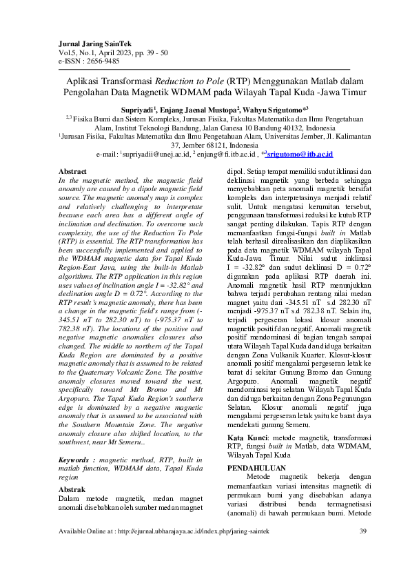 (PDF) Aplikasi Transformasi Reduction to Pole (RTP) Menggunakan Matlab ...