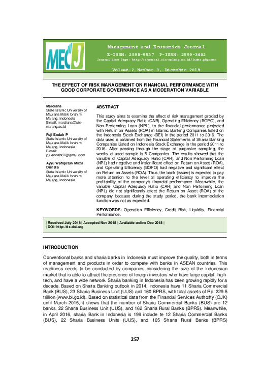 (PDF) The effect of risk management on financial performance with good ...