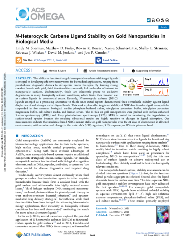 (PDF) NHeterocyclic Carbene Ligand Stability on Gold Nanoparticles in ...
