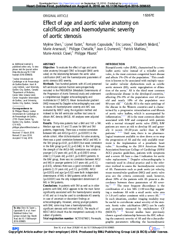 (PDF) Effect of age and aortic valve anatomy on calcification and ...