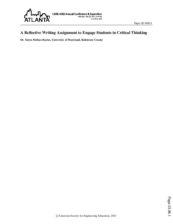 (PDF) A Reflective Writing Assignment to Engage Students in Critical ...