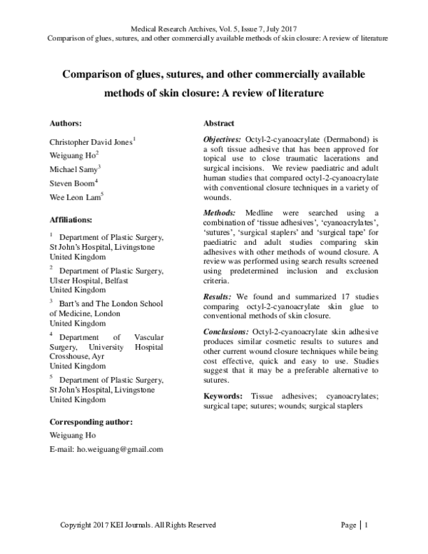 (PDF) Comparison of glues, sutures, and other commercially available ...