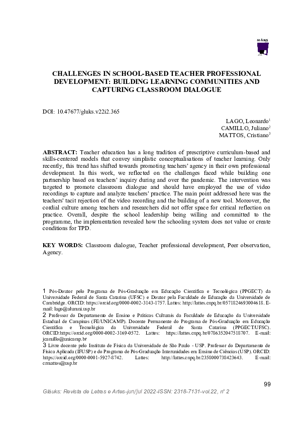 (PDF) Challenges in school-based teacher professional development