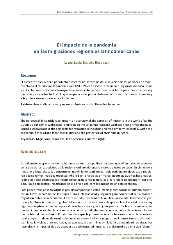 (PDF) El impacto de la pandemia en las migraciones regionales ...