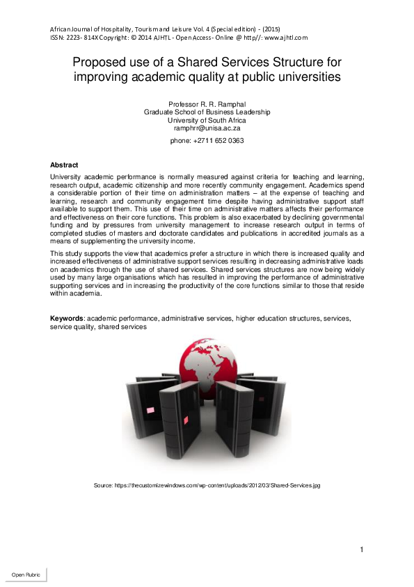 (PDF) Proposed use of a Shared Services Structure for improving ...