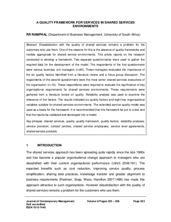 (PDF) A quality framework for services in shared services environments