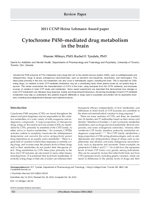 (PDF) Cytochrome P450–mediated drug metabolism in the brain