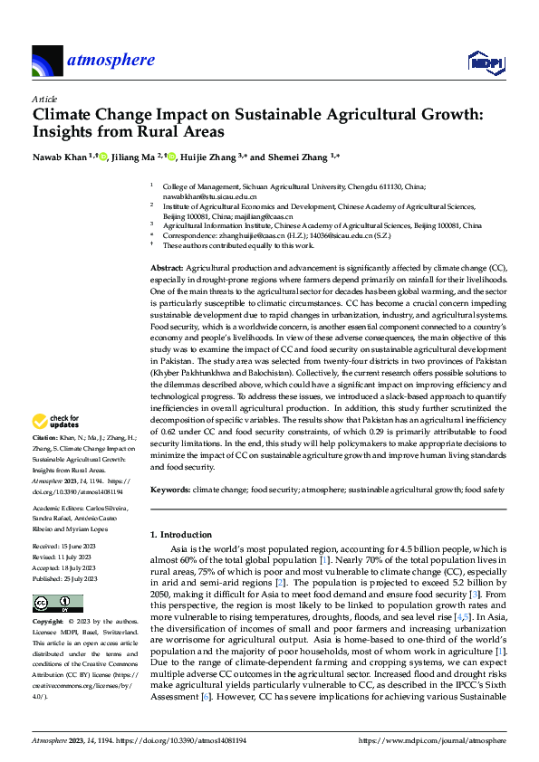 (PDF) Climate Change Impact on Sustainable Agricultural Growth ...