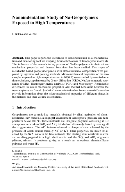(PDF) Nanoindentation Study of Na-Geopolymers Exposed to High ...