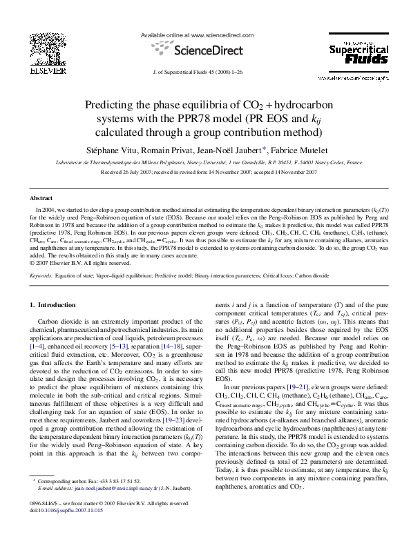 (PDF) Predicting the phase equilibria of CO2+hydrocarbon systems with ...