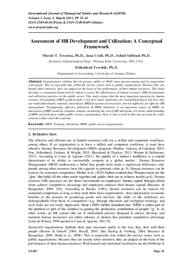 (PDF) Assessment of HR Development and Utilization: A Conceptual Framework