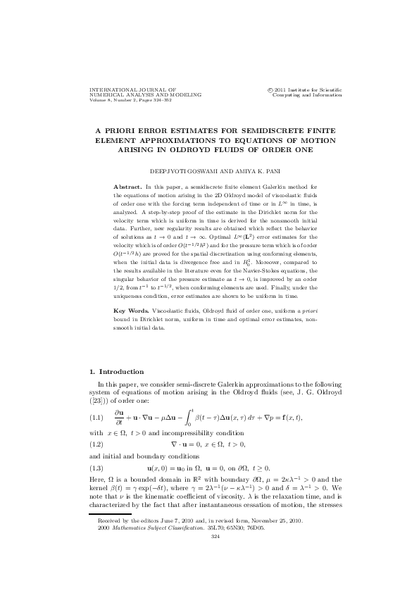 (PDF) A priori error estimates for semidiscrete finite element ...