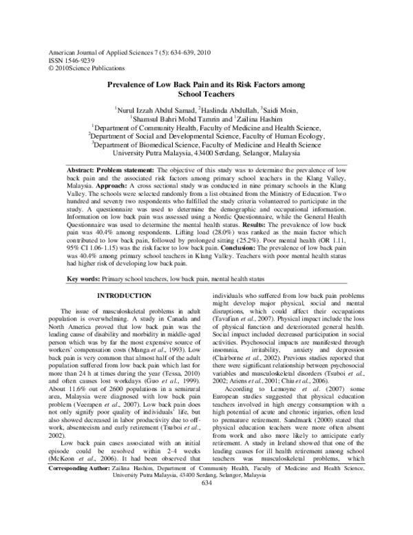 (PDF) Prevalence of Low Back Pain and its Risk Factors among School ...