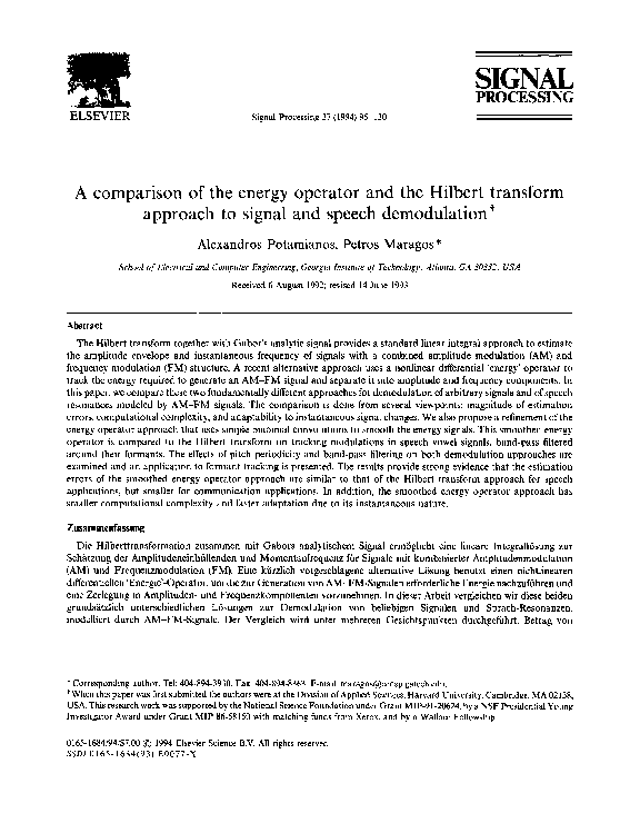 (PDF) A comparison of the energy operator and the Hilbert transform ...