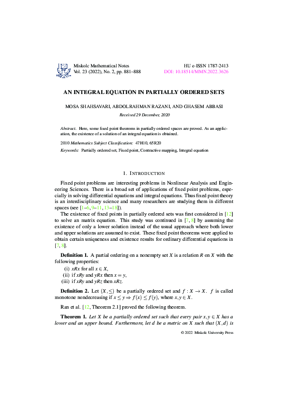 (PDF) An integral equation in partially ordered sets