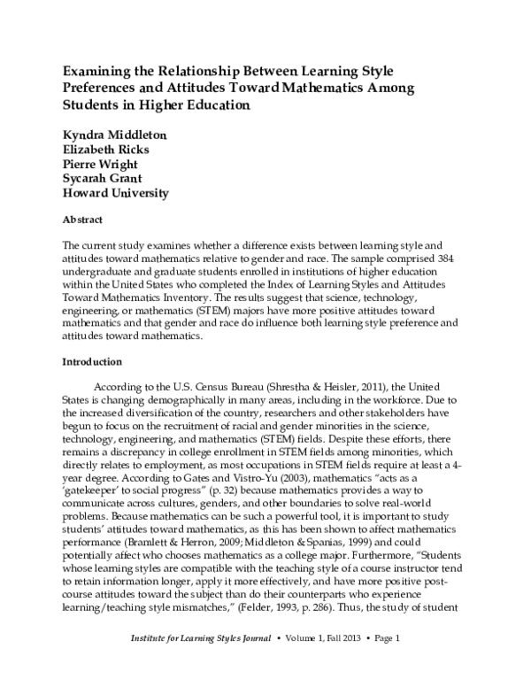 (PDF) Examining the Relationship Between Learning Style Preferences and ...
