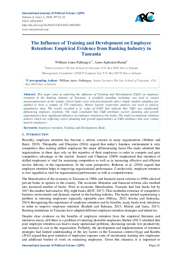 (PDF) The Influence of Training and Development on Employee Retention ...